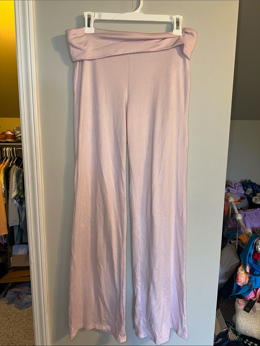 Hollister size medium baby pink knit sleep fold over pants